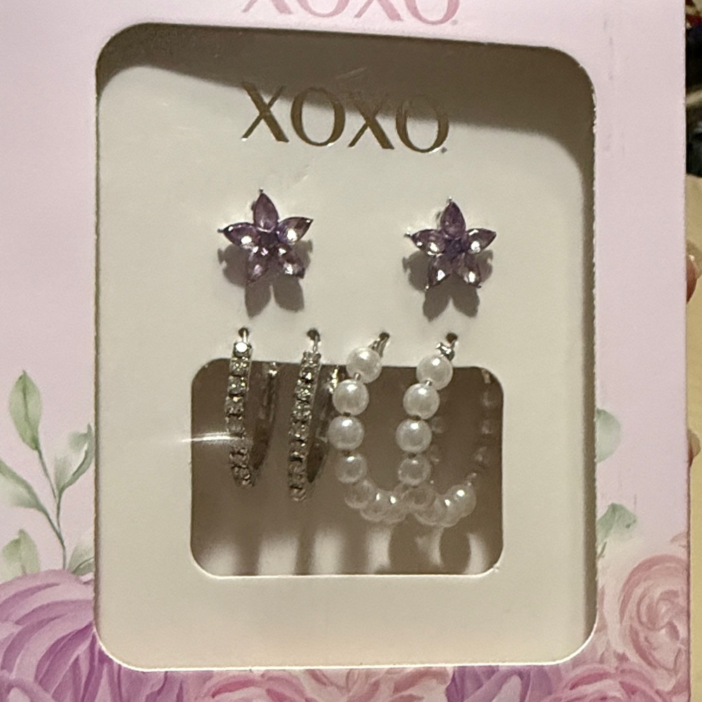 XOXO Lavender and Silver Earring Trio